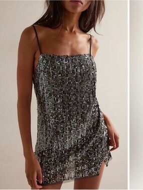 Free People Silver Sequin Slip Dress